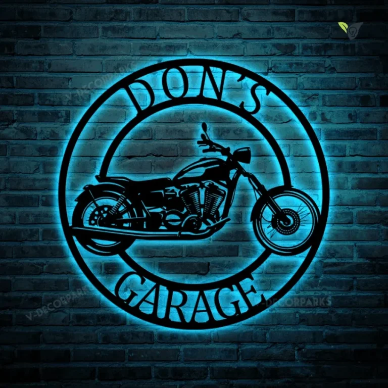 Custom Motorcycle Garage Metal Art With Led Light, Workshop Steel Wall Decor