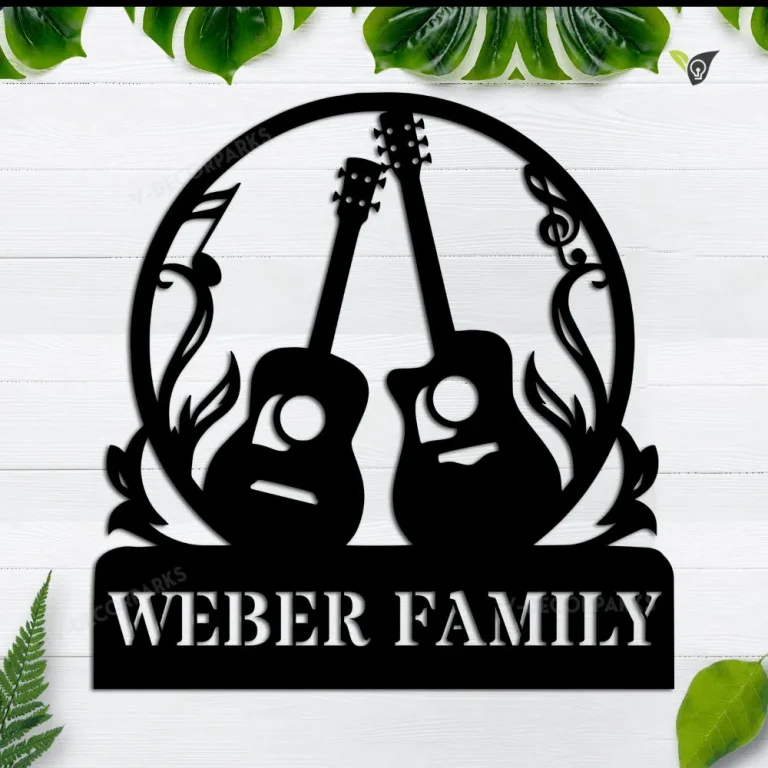 Custom Family Name Metal Guitar Sign, Guitar Lover, Guitar Couple Sign, Guitar Name Metal Art