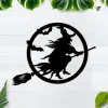 Halloween Witch Riding Broom Custom Metal Sign, Metal Art Wall Hanging, Housewarming Gift