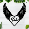 Personalized Heart With Angel Wings Metal Sign, Custom Name Sign, Angel Wings Wall Art, Home Decor