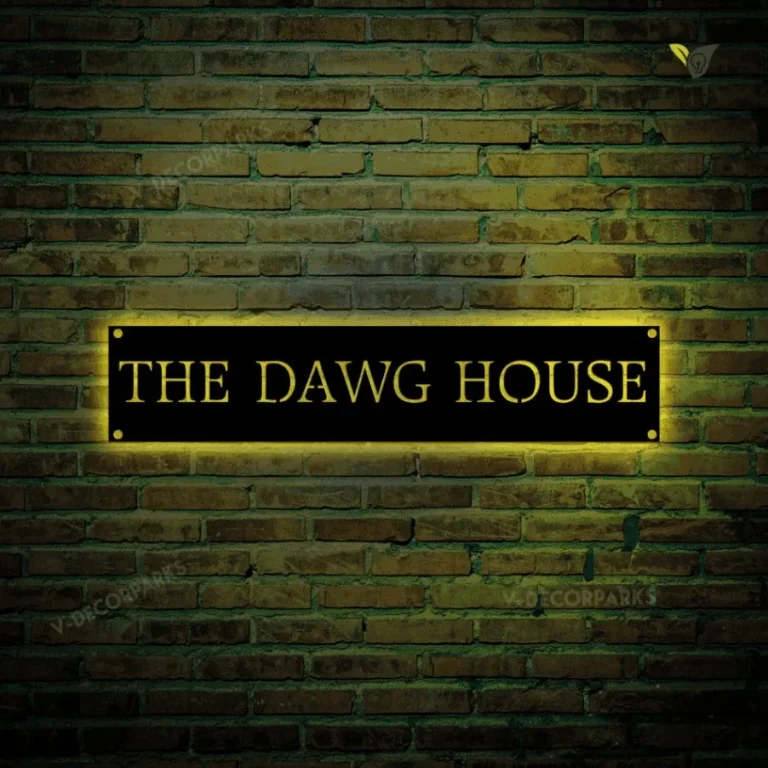 Custom Dawg House Metal Wall Art With Led Light, Metal House Sign With Led