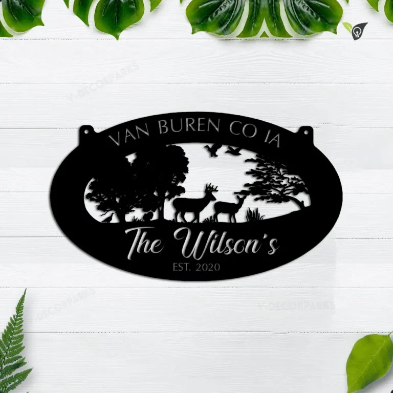 Metal Wildlife Sign With Deer Turkey Sign , Sign Customized With Your Name, Metal Wall Art, Metal House Sign