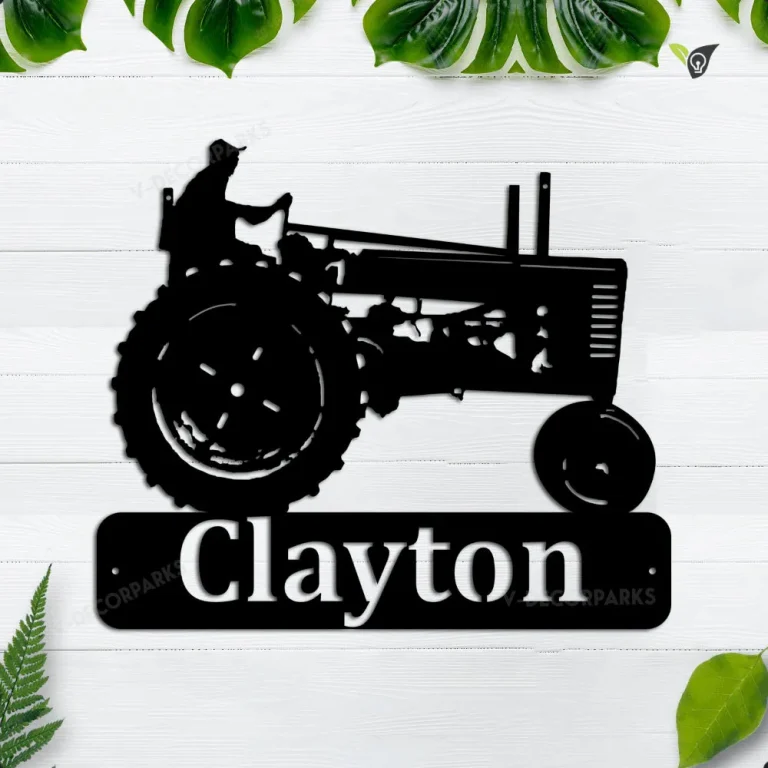 Metal Tractor Sign With Farmer On Antique Tractor, Metal Wall Art, Metal House Sign