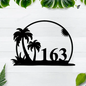 Custom Metal Beach Sunset Scene Sign With Address, Beach House Address Metal Sign, Metal Beach Wall Art