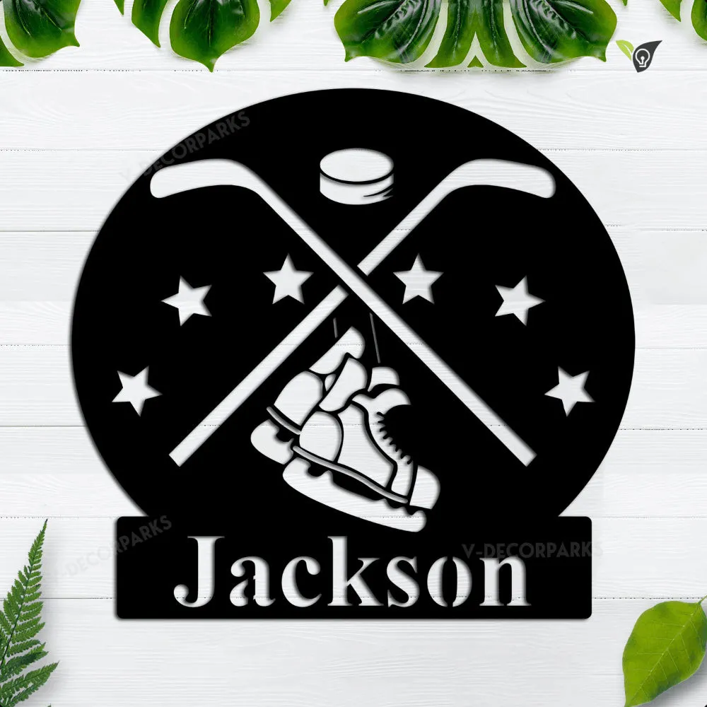 GPA6855421100216-12in-10377.webp Personalized Hockey Stick Metal Wall Art, Custom Air Hockey Name Metal Sign,hockey Player Name Sign, Air Hockey Fan Home Decor