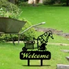 Garden Gnome Stakes, Welcome Metal Sign - Garden Decor - Garden Welcome Sign Art - Gnome Design