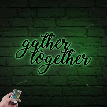 Gather Together Metal Sign With Led Lights, Dining Room Decor, Christmas Decor, Together Sign, Gather Sign, Wall Hanging