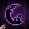 Girl And Cat On The Moon Metal Wall Art With Led Light, Moon Cat Sign, Home Decor, Crescent Moon Decoration, Living Room Decor, Gift For Cat Lover