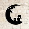 Girl And Cat On The Moon Metal Wall Art With Led Light, Moon Cat Sign, Home Decor, Crescent Moon Decoration, Living Room Decor, Gift For Cat Lover