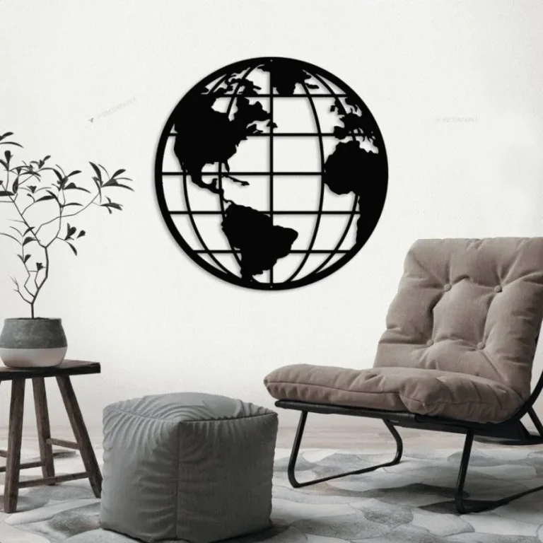 Globe Metal Art With Led Lights, Globe Wall Hanging, Earth Metal Sign, World Map Metal Art, Office Decor, Metal Home Decor, Globe Gift