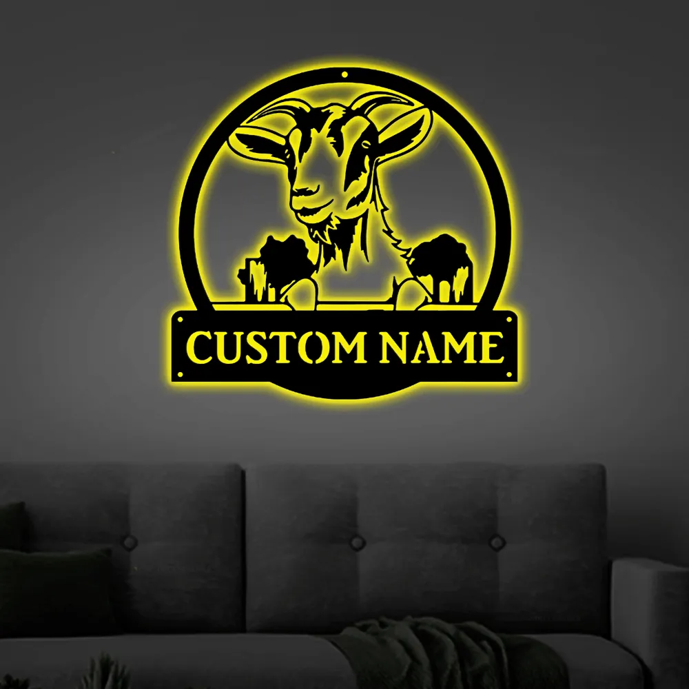 Goat Led Lights Farm Sign, Goat Ranch Metal Sign, Custom Goat Sign, Goat Metal Sign Personalized, Farmhouse Wall Decor, Metal Barn Sign