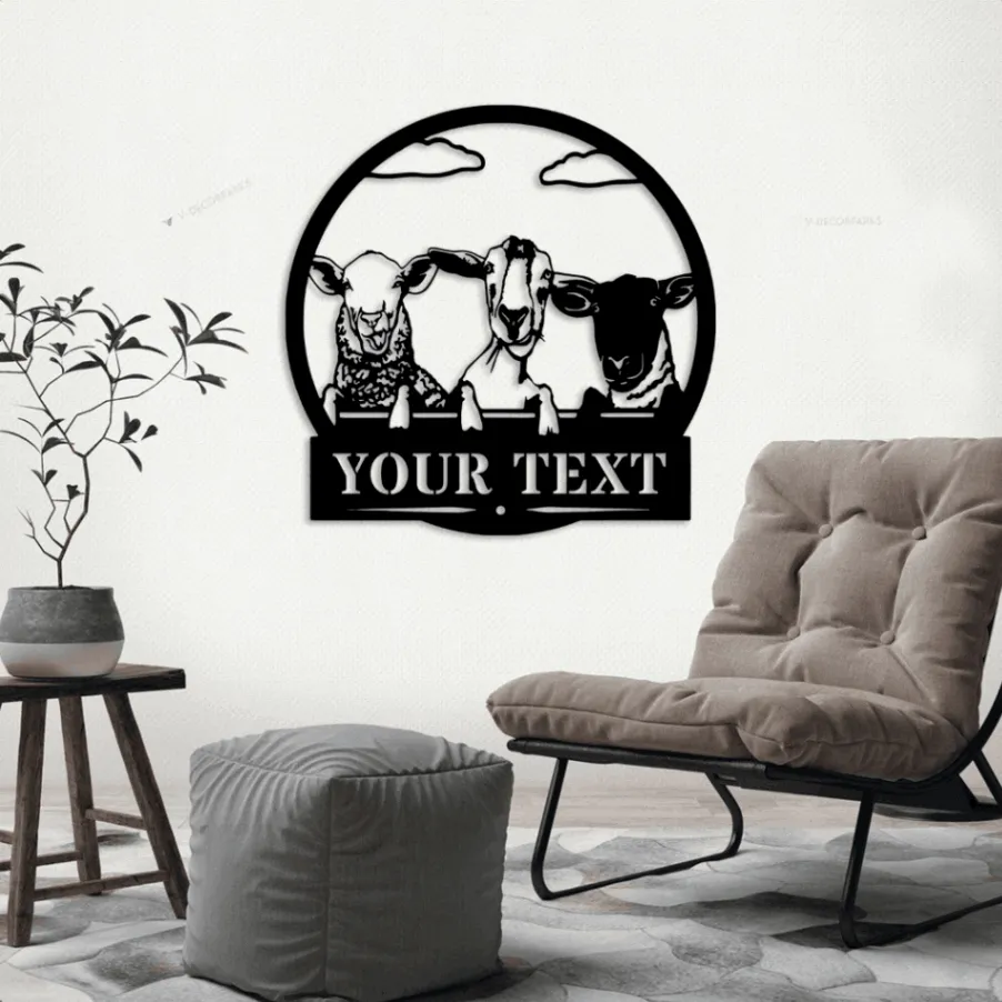 Goat Sheep Custom On A Fence - Metal Goats Sign With Led Lights, Farm Decor, Goats On A Fence, Goat Farm, Personalized Metal Sign