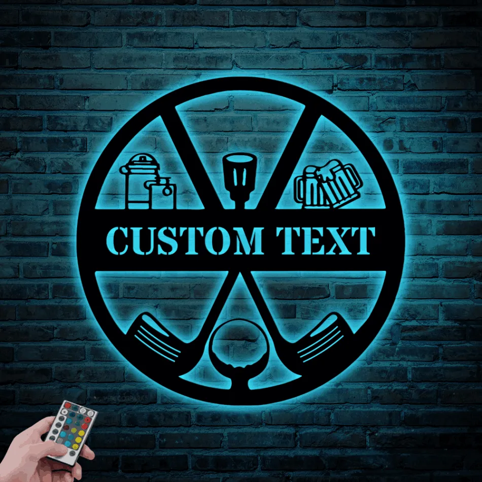 Golf Metal Wall Art With Led Lights, Sport Wall Decor, Golf Player Wall Sign, 19th Hole Sign Golf Wall Hanging, Gift For Golf Lover, Gift For Him