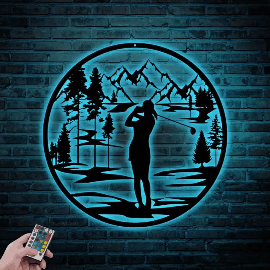 Golf Metal Wall Decor Led Lights, Woman Golf Sign, Ladies Golf Gift, Women's Golfer Gift, Metal Wall Art, Metal Sign Wall Hanging, Girls Golf Sign Art