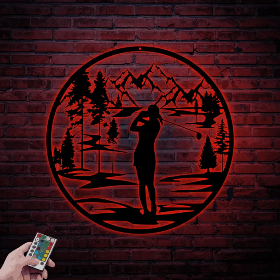 Golf Metal Wall Decor Led Lights, Woman Golf Sign, Ladies Golf Gift, Women's Golfer Gift, Metal Wall Art, Metal Sign Wall Hanging, Girls Golf Sign Art