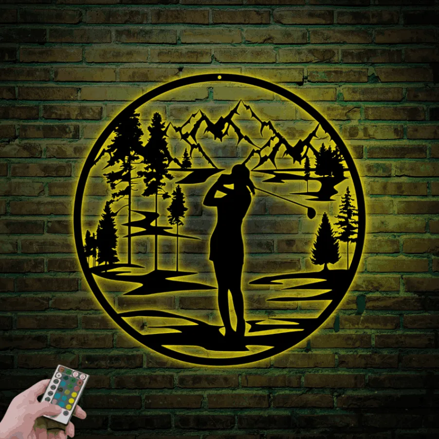 Golf Metal Wall Decor Led Lights, Woman Golf Sign, Ladies Golf Gift, Women's Golfer Gift, Metal Wall Art, Metal Sign Wall Hanging, Girls Golf Sign Art