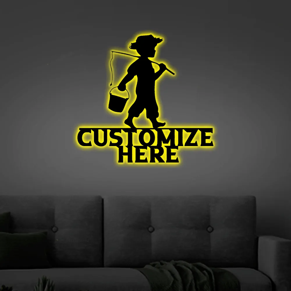 Gone Fishing Metal Sign With Led Lights, Fishing Home Decor, Fish Hook Sign, Metal Fish Hook, Fishing Decoration, Metal Fish Sign, Fishing Decor