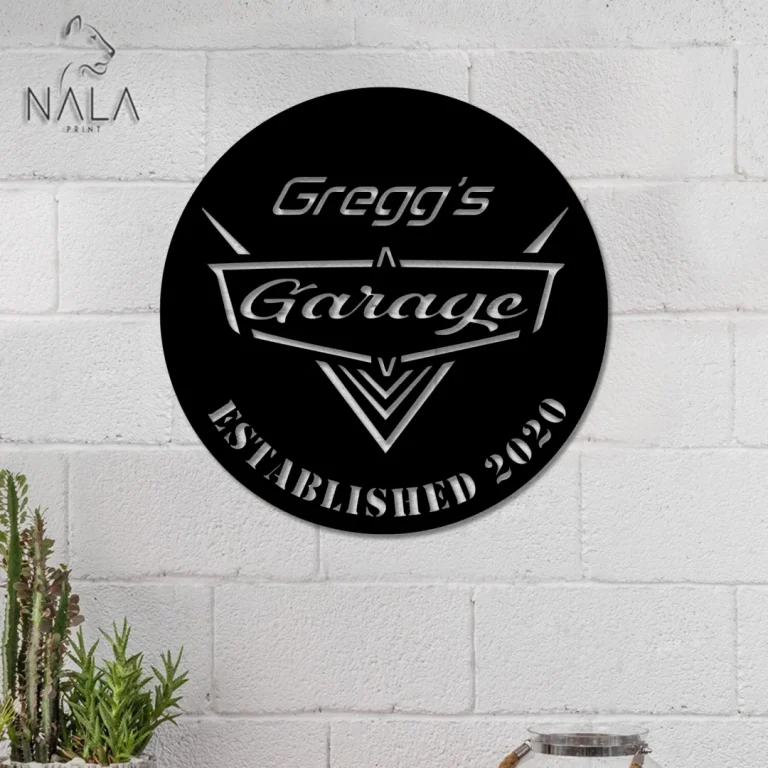 Gregge's Garage Metal Cut Sign, Front Door Wall Hanging, Man Cave Metal Wall Art Decor, Gift For Him