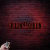 Grillin And Chillin Sign With Led Lights, Grilling Dad Decor, Grill Lover Gift, Bbq Metal Sign Decor, Dads Grill Sign Metal Wall Art Patio Bbq Sign