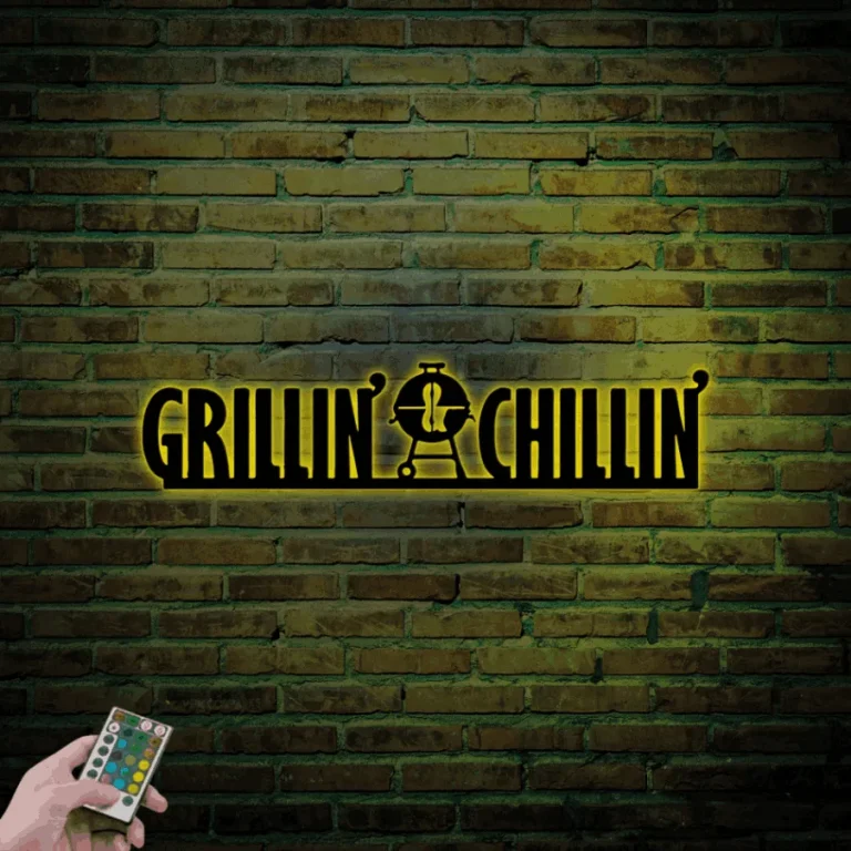 Grillin And Chillin Sign With Led Lights, Grilling Dad Decor, Grill Lover Gift, Bbq Metal Sign Decor, Dads Grill Sign Metal Wall Art Patio Bbq Sign