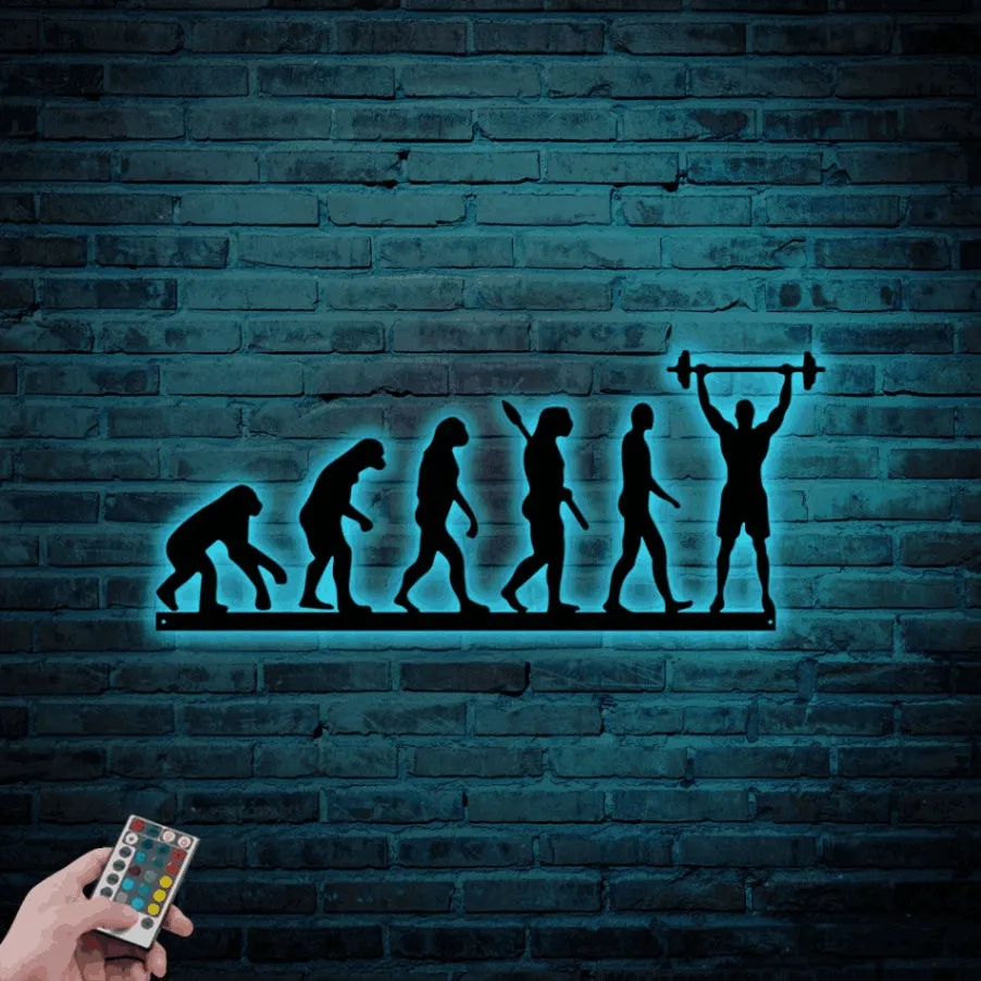 Gym Evolution Sign With Led Lights, Metal Funny Gym Wall Art, Gym Metal Sign, Home Gym Wall Decor, Home Gym Sign, Funny Workout Decor, Funny Gym Sign