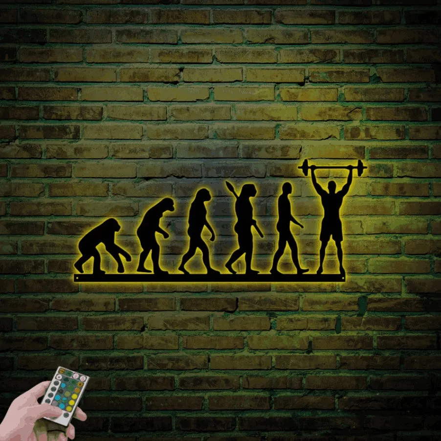 Gym Evolution Sign With Led Lights, Metal Funny Gym Wall Art, Gym Metal Sign, Home Gym Wall Decor, Home Gym Sign, Funny Workout Decor, Funny Gym Sign