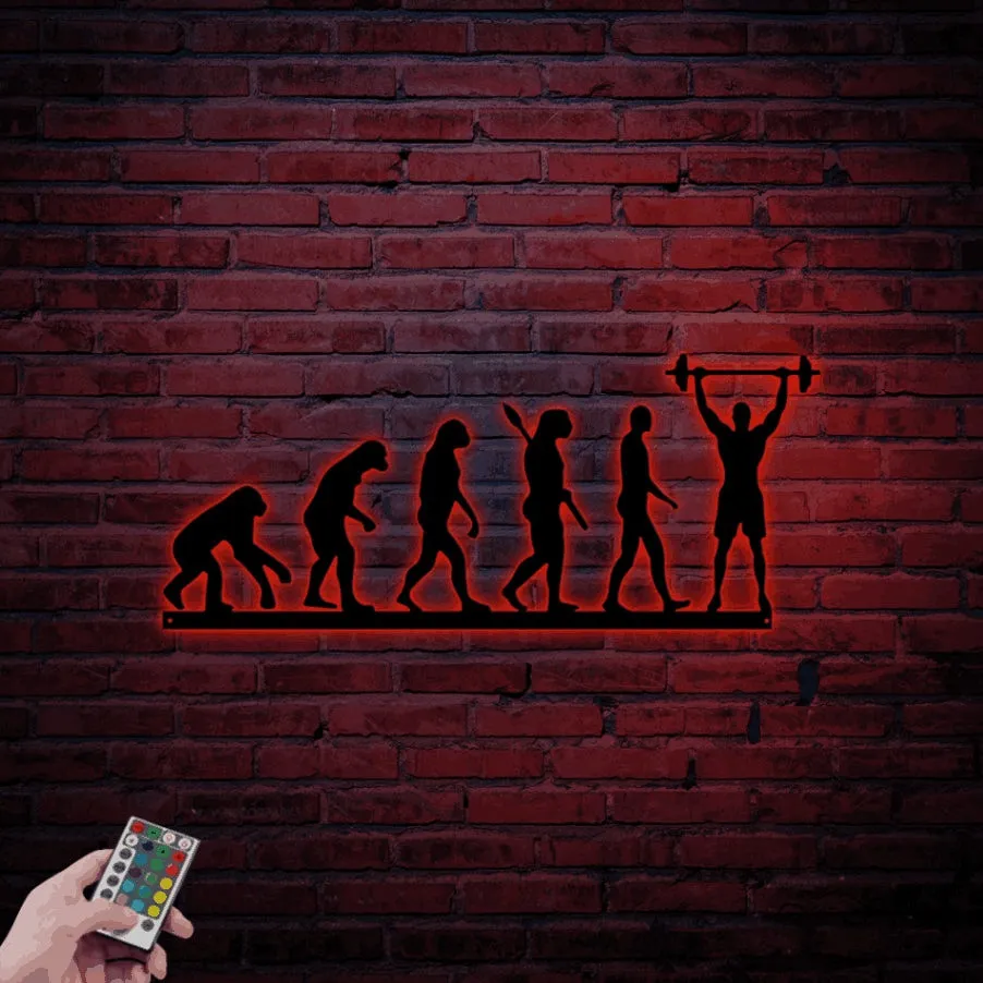 Gym Evolution Sign With Led Lights, Metal Funny Gym Wall Art, Gym Metal Sign, Home Gym Wall Decor, Home Gym Sign, Funny Workout Decor, Funny Gym Sign