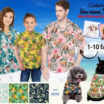 Father's Day Gift, Custom Hawaiian Shirt With Face Logo Text, Personalized Hawaiian Shirt, Custom Hawaiian Dog Shirt, Bachelor Party Shirt