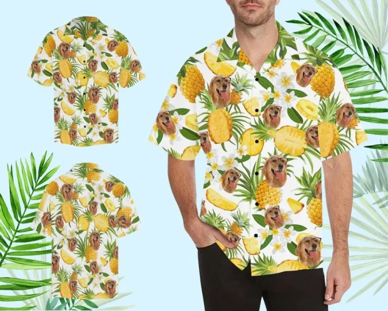 Custom Tropical Shirts For Men, Personalized Men Women Kid Dog Hawaii Shirt, Custom Hawaiian Button Shirt, Custom Hawaiian Shirt With Face