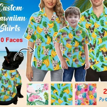 Men's Hawaiian Shirts With Floral Patterns, Face Hawaii Shirt, Personalized Shirt For Men, Hawaiian Shirt For Women Kid, Beach Aloha Shirt