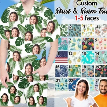 Custom Face Tropical Leaves Hawaiian Shirt Shorts For Man Woman, Custom Hawaiian Shirt, Custom Beach Shirt With Faces, Dog Hawaiian Shirt