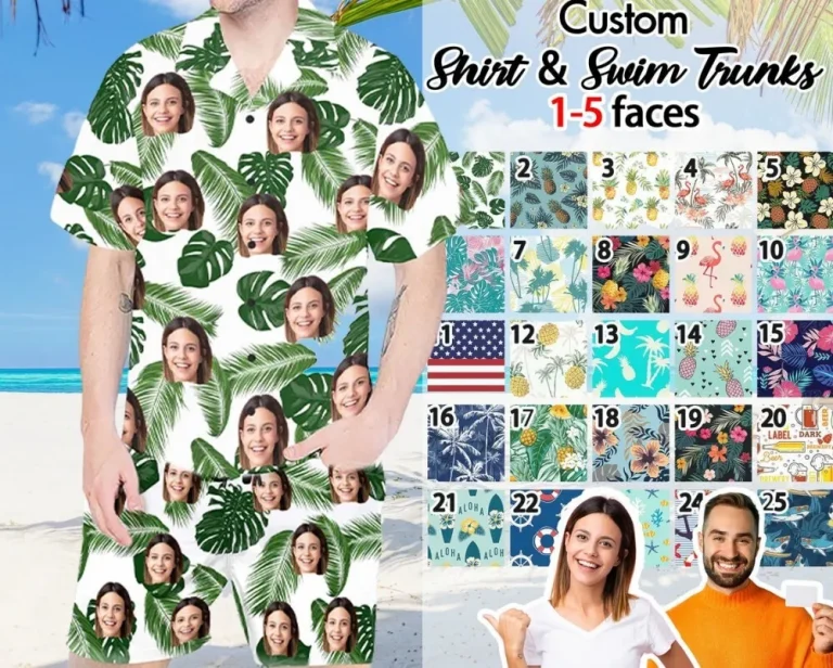 Custom Face Tropical Leaves Hawaiian Shirt Shorts For Man Woman, Custom Hawaiian Shirt, Custom Beach Shirt With Faces, Dog Hawaiian Shirt