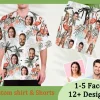 Custom Tropical Leaves Face Hawaiian Shirt, Personalized Man Swim Shorts, Custom Hawaiian Shirts For Man, Custom Shirt Swim Trunks