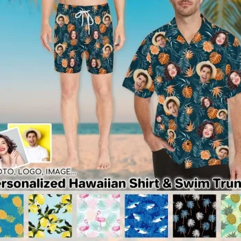 Personalized Short Sleeve Hawaiian Shirt & Mens Shorts, Custom Face Hawaiian Shirts And Baching Suit For Boyfriend, Bachelor Party Gift