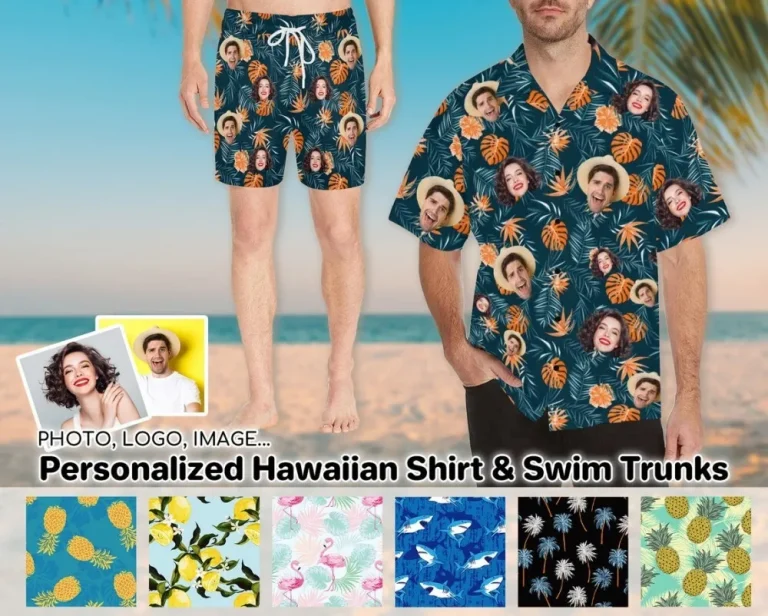 Personalized Short Sleeve Hawaiian Shirt & Mens Shorts, Custom Face Hawaiian Shirts And Baching Suit For Boyfriend, Bachelor Party Gift