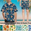 Personalized Hawaiian Shirt & Mens Bathing Suit With Face, Custom Photo Short Sleeve Shirts And Shorts For Boyfriend, Bachelor Party Gift