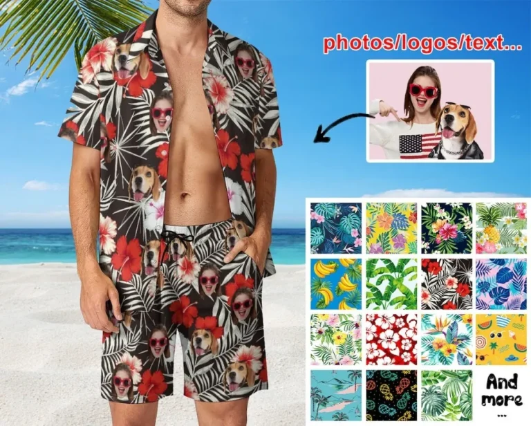 Custom Dog Cat Hawaiian Shirts, Personalized Swim Trunk With Face, Personalized Men Swimwear, Custom Dog Hawaiian Shirt, Hawaiian Shirt Face