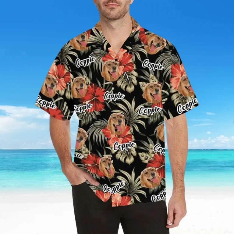 Custom Family Hawaiian Shirt With Face Name, Personalized Dog Bandana With Face, Custom Hawaiian Shirts For Men Women, Beach Party Wear