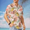 Flamingo Floral Watercolor Hawaiian Shirt, Personalized Men's Button-down Shirt, Bachelorette Party Shirt, Printing Face On Shirt