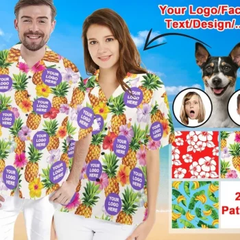 Custom Hawaiian Shirt Logo Men, Personalized Women Hawaii Shirt, Personalized Hawaiian Shirt For Pet, Hawaiian Shirt With Face,company Shirt