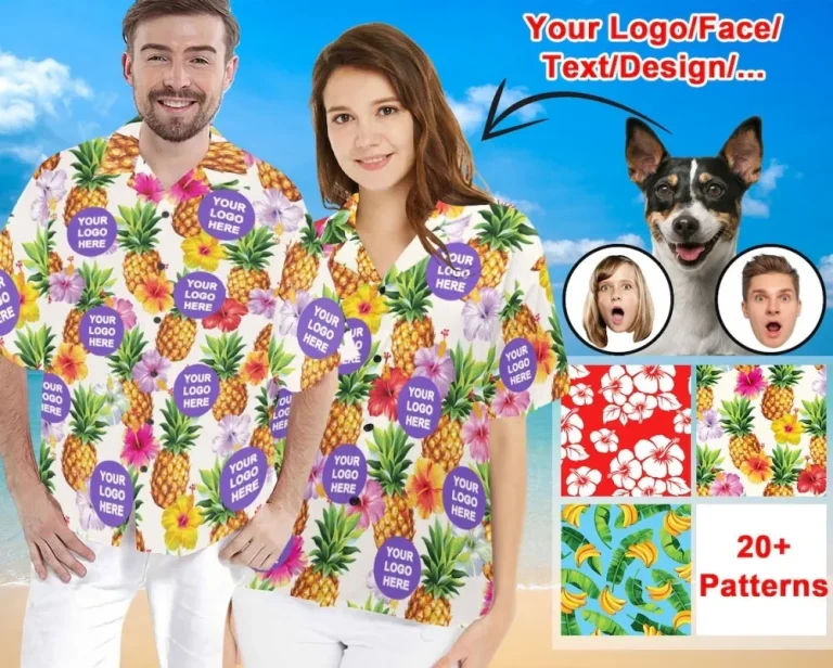 Custom Hawaiian Shirt Logo Men, Personalized Women Hawaii Shirt, Personalized Hawaiian Shirt For Pet, Hawaiian Shirt With Face,company Shirt