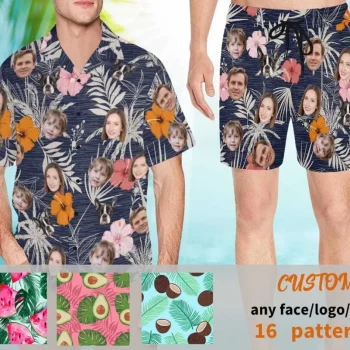 Personalized Face Swimwear?custom Face Men's All Over Print Hawaiian Shirt With Chest Pocket, Custom Face Hawaii Shirt?personalized Shirt