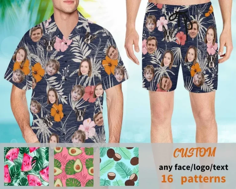 Personalized Face Swimwear?custom Face Men's All Over Print Hawaiian Shirt With Chest Pocket, Custom Face Hawaii Shirt?personalized Shirt