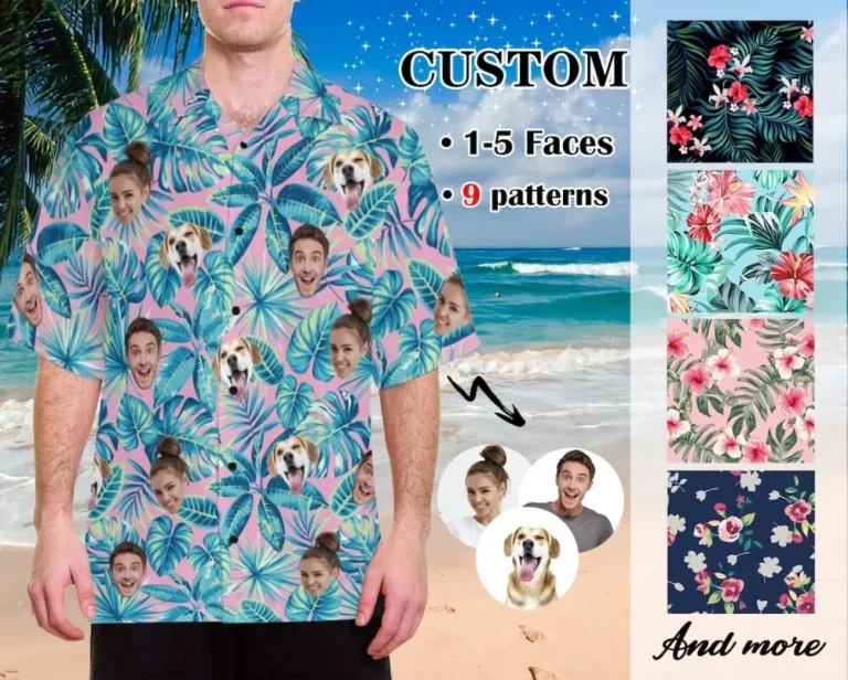 Tropical Flower Hawaiian Shirt, Personalize Face Shirt, Custom Shirt With Photo, Summer Vacation Shirt, Beach Party Shirt, For Couples