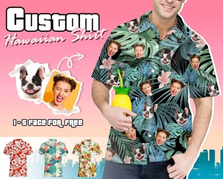 Unisex Personalized Photo Hawaiian Shirt For Summer, Custom Hawaiian Shirt With Pet Face, Short Sleeve Flower Print Shirts, Tropical Shirt