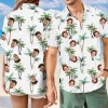 Hawaiian Vacation Style Couple Shirts, Custom Face Summer Shirts, Beach Party Matching Shirt For Men, Women, Personalized Casual Shirts Gifts