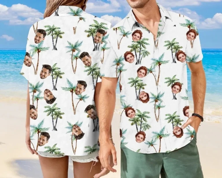 Hawaiian Vacation Style Couple Shirts, Custom Face Summer Shirts, Beach Party Matching Shirt For Men, Women, Personalized Casual Shirts Gifts