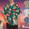 Custom Dog/cat Face Hawaiian Shirt Personalize Photo Leaves/flower/dog Paw Pattern Boyfriend/husband/pet Lover Birthday Valentine Gift