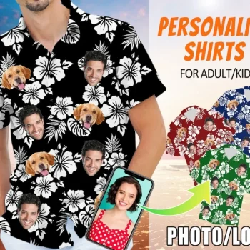 Hawaiian Shirt With Face,personalization Men Short Sleeve Button Down,custom Hibiscus Flower Unisex Tropical Shirt For Men/women Print Gifts