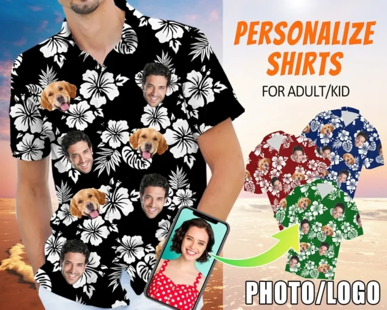 Hawaiian Shirt With Face,personalization Men Short Sleeve Button Down,custom Hibiscus Flower Unisex Tropical Shirt For Men/women Print Gifts